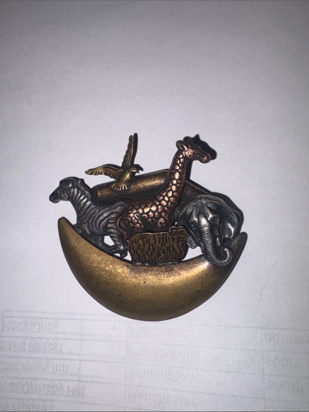 3 D Noah’s Ark  Moon Brooch - Multi-Tone Metal Safari Pin